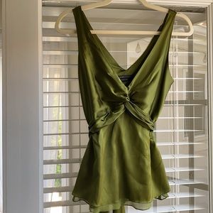 BCBGMaxAzria | Tops | Bcbg Maxazria Green Blouse With Front Twist | Poshmark